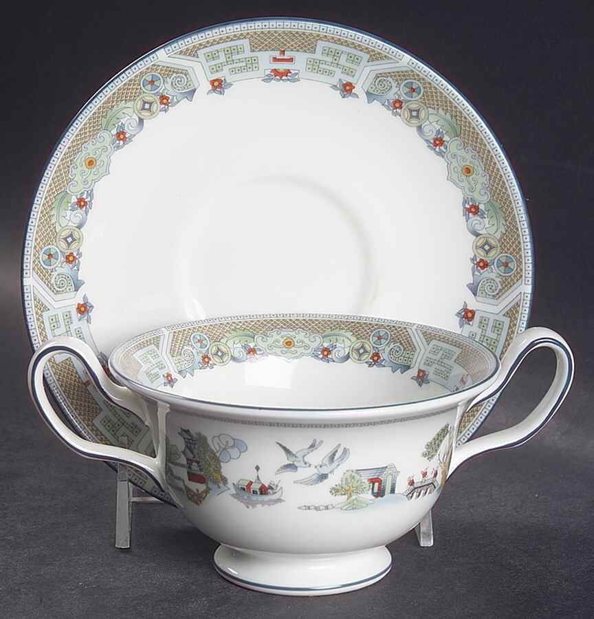 Chinese Legend Footed Cream Soup Bowl & Saucer Set by Wedgwood-1