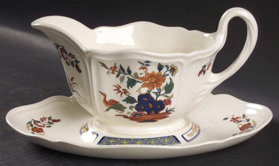 Chinese Teal Gravy Boat with Attached Underplate by Wedgwood-1