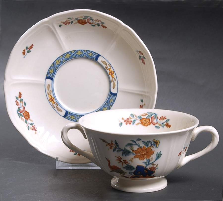 Chinese Teal Footed Cream Soup Bowl & Saucer Set by Wedgwood-1