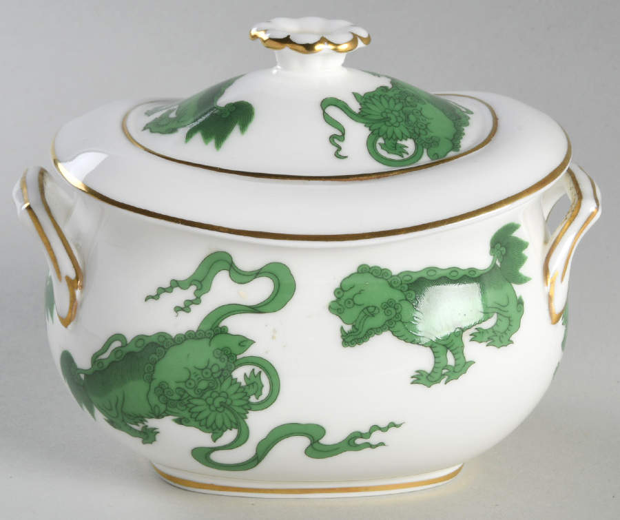 Chinese Tigers Green Sugar Bowl & Lid by Wedgwood-1