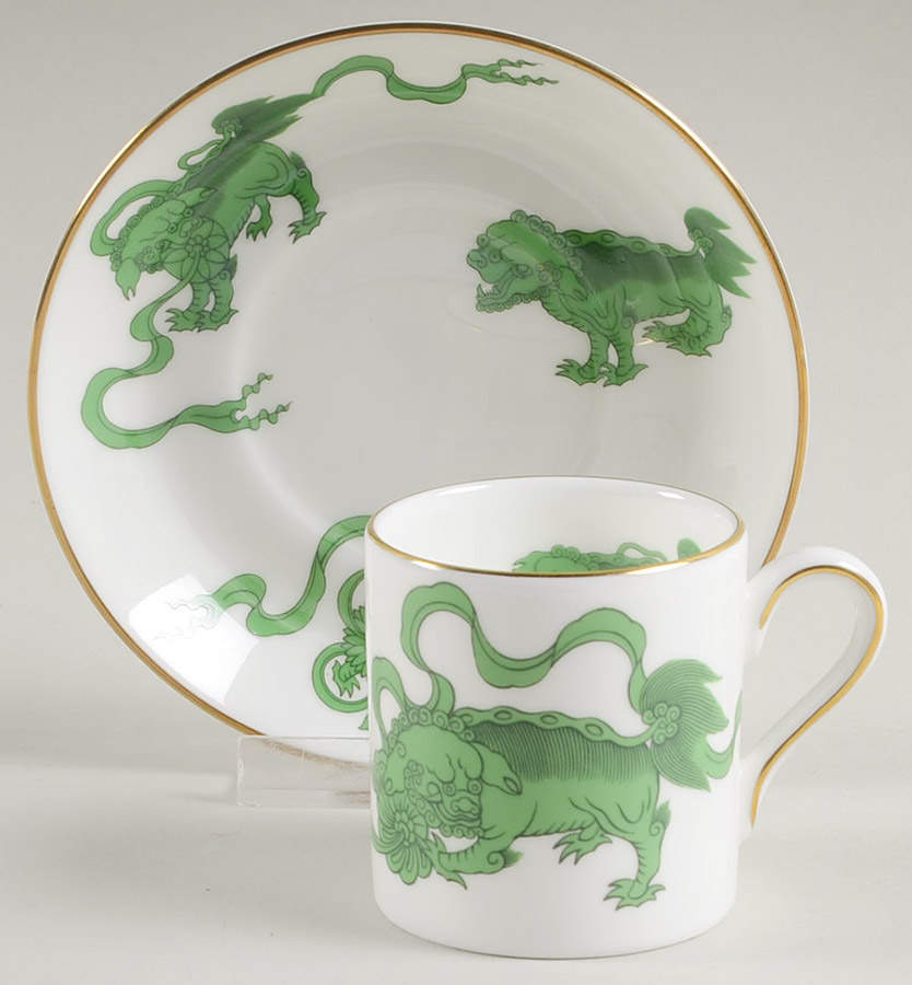 Chinese Tigers Green Can Shape Demitasse Cup and Saucer Set by Wedgwood-1