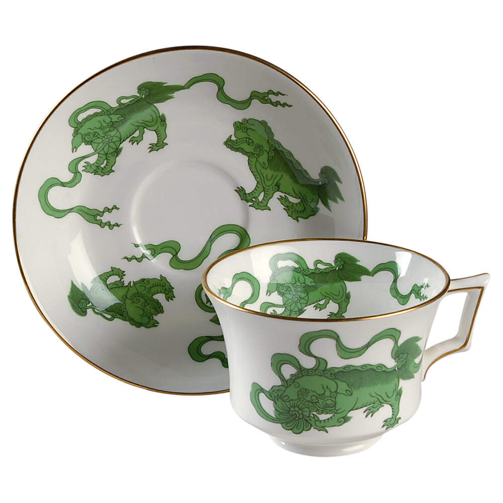 Chinese Tigers Green Footed Cup & Saucer Set by Wedgwood-1