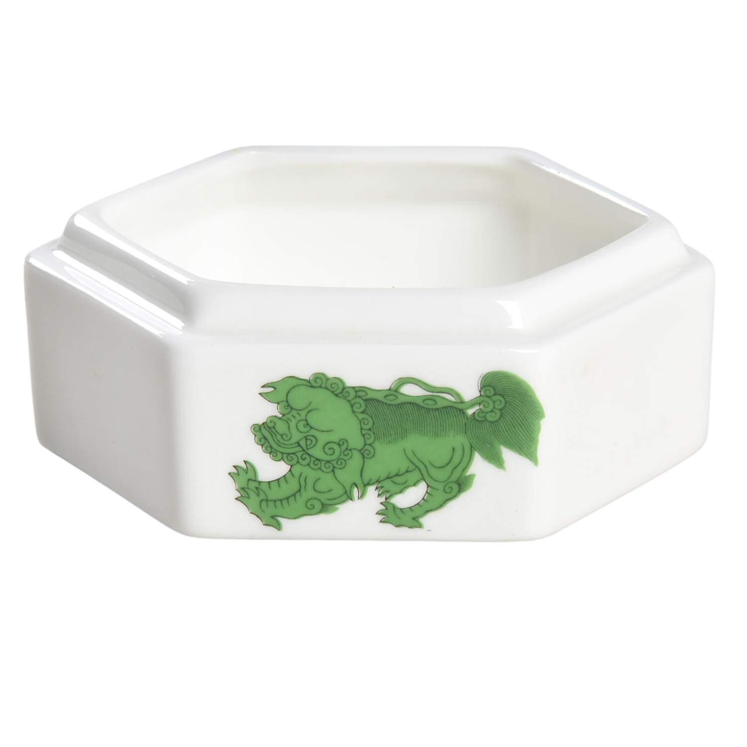 Chinese Tigers Green Hexagonal Box No Lid by Wedgwood-1
