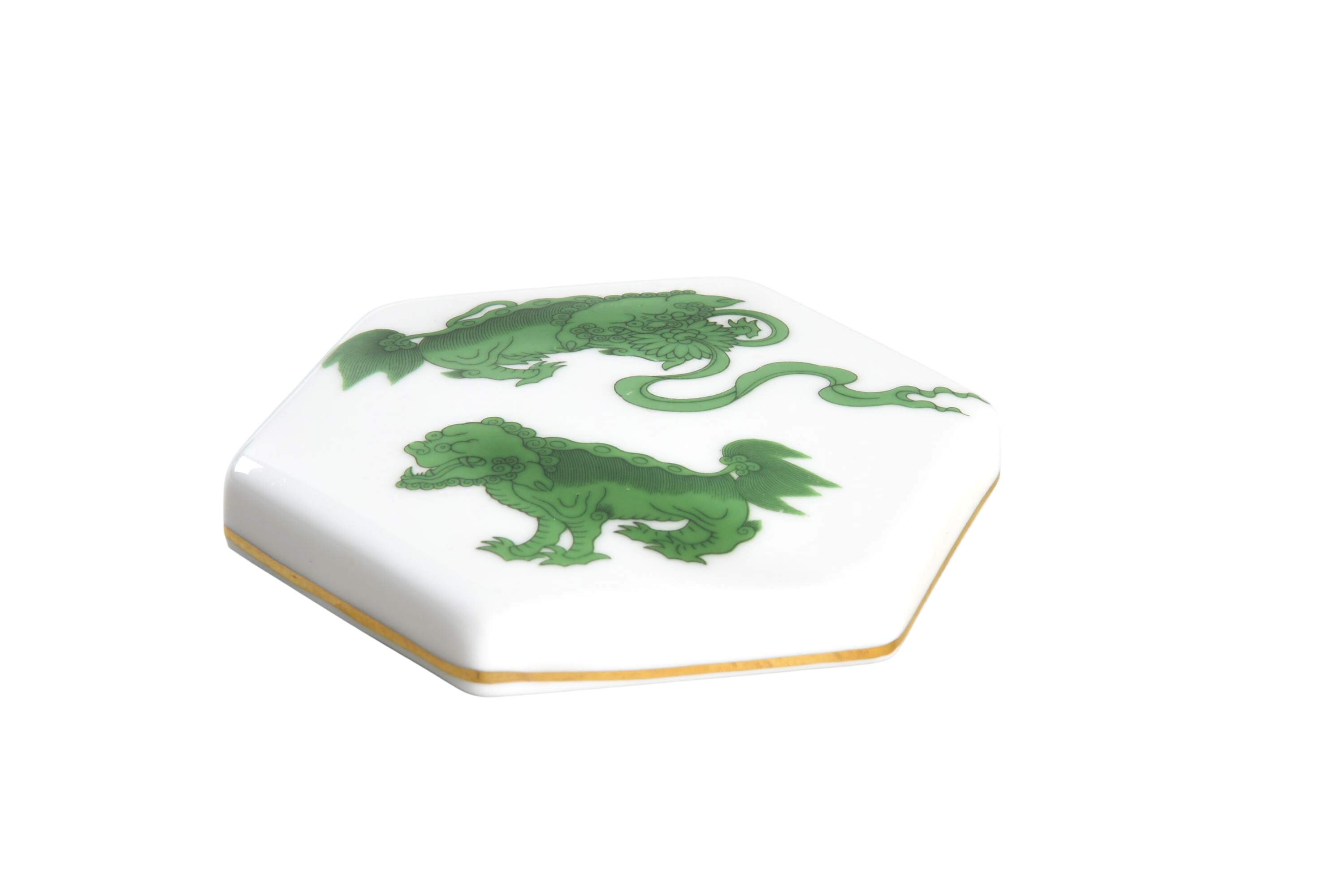 Chinese Tigers Green Lid for Hexagonal Box by Wedgwood-1