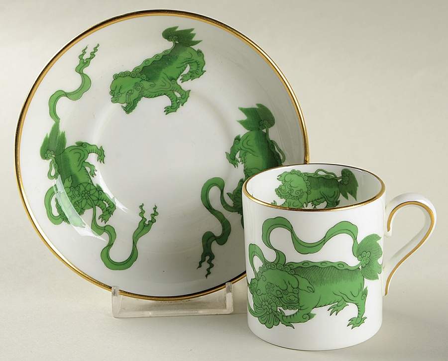 Chinese Tigers Green Bond Shape Demitasse Cup and Saucer Set by Wedgwood-1