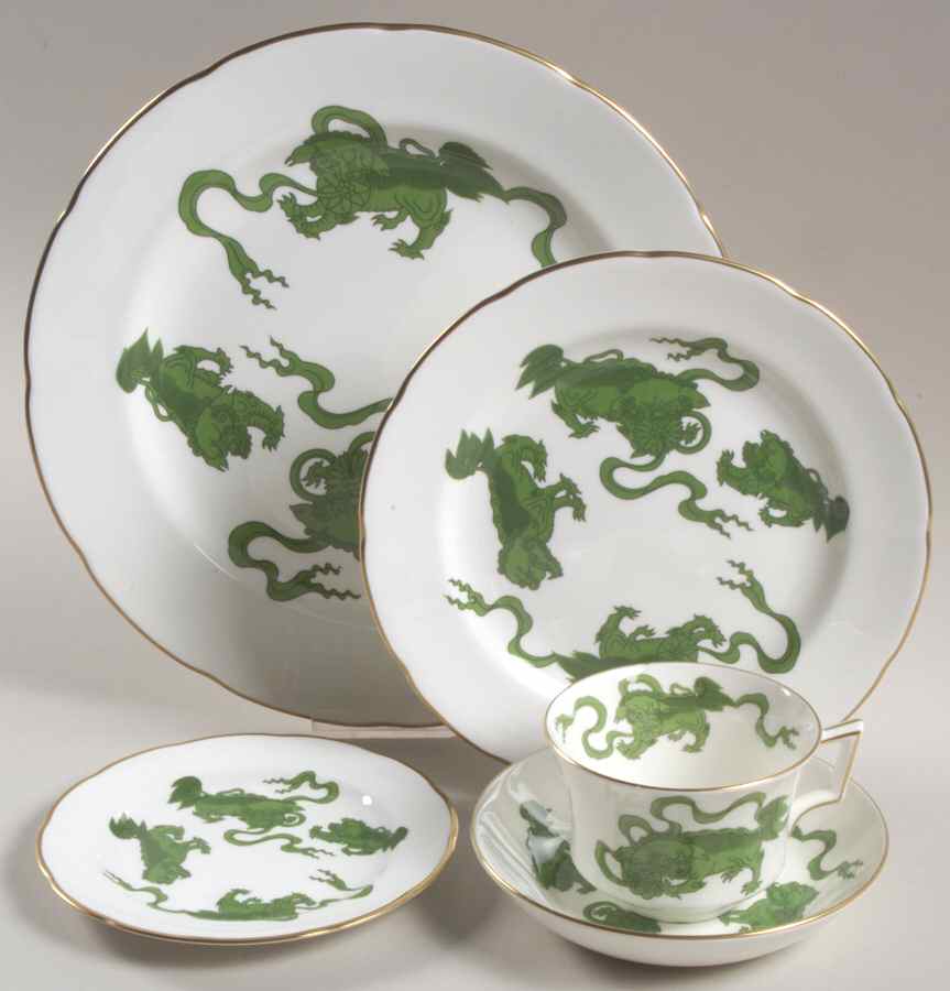 Chinese Tigers Green 5pc Place Set=Csft,Dp,Sp,Bb by Wedgwood-1