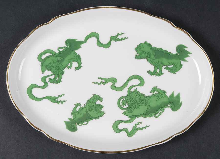 Chinese Tigers Green Medium Oval Tray by Wedgwood-1