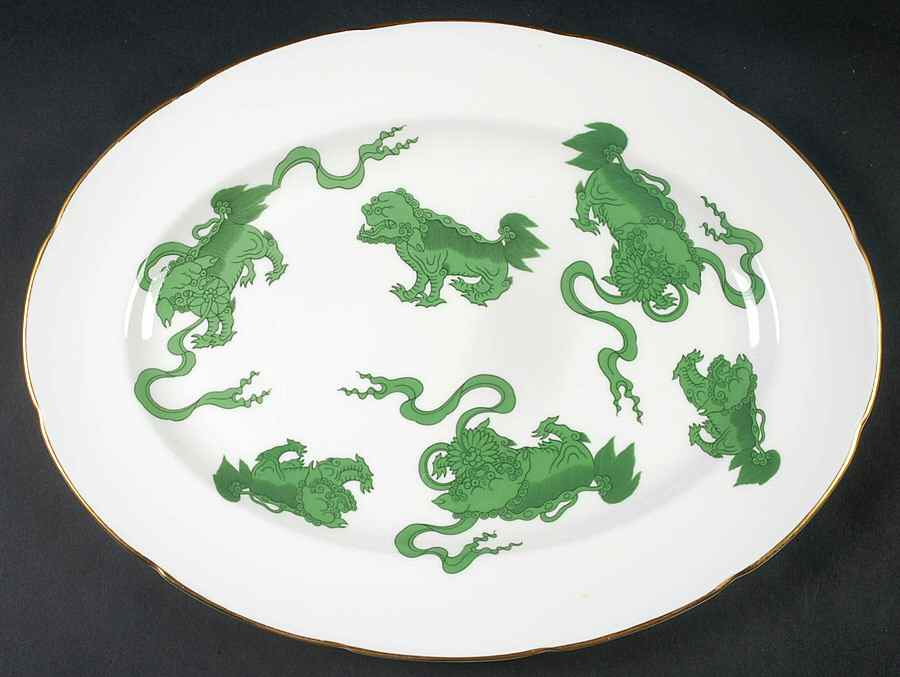 Chinese Tigers Green 15" Oval Serving Platter by Wedgwood-1