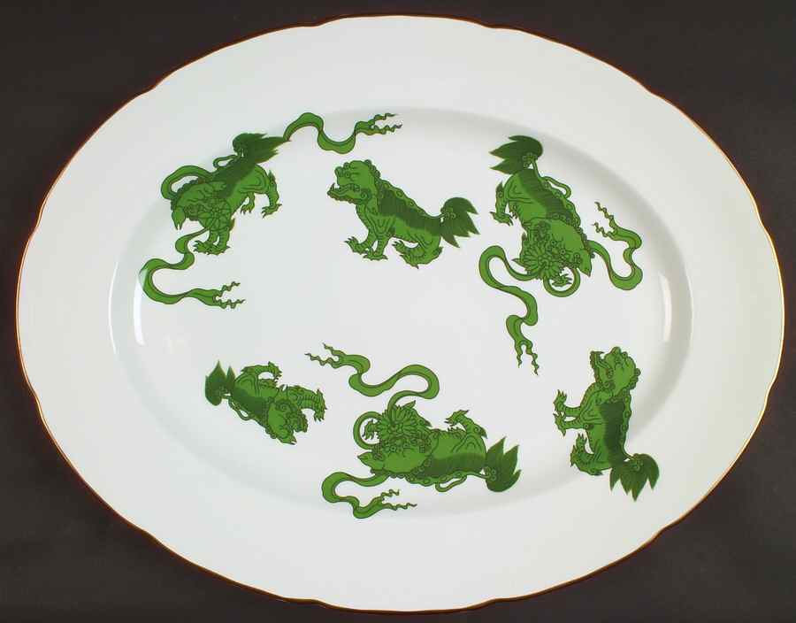 Chinese Tigers Green 17" Oval Serving Platter by Wedgwood-1