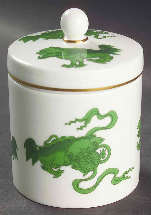 Chinese Tigers Green Candy Jar & Lid by Wedgwood-1