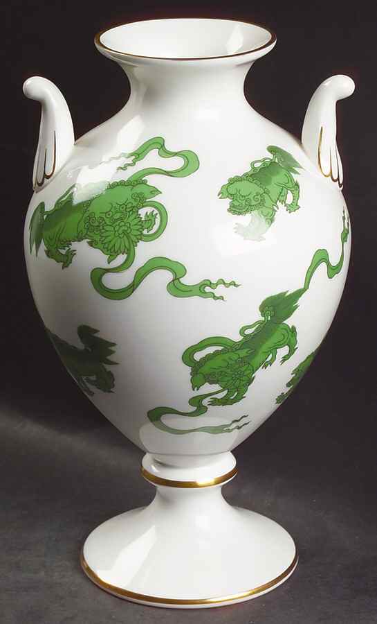 Chinese Tigers Green 8" Urn Shaped Vase by Wedgwood-1