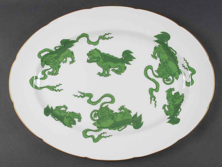 Chinese Tigers Green 15" Oval Serving Platter by Wedgwood-1