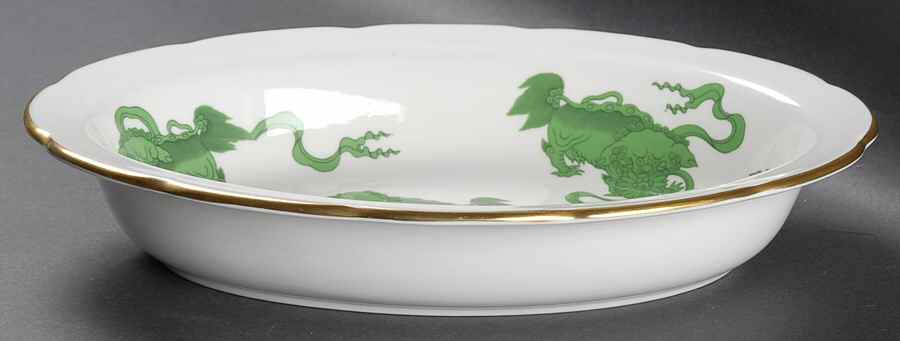Chinese Tigers Green 10" Oval Vegetable Bowl by Wedgwood-1