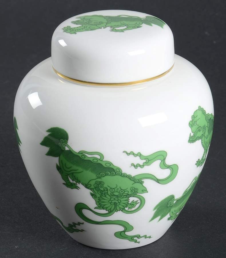 Chinese Tigers Green Small Ginger Jar & Lid by Wedgwood-1