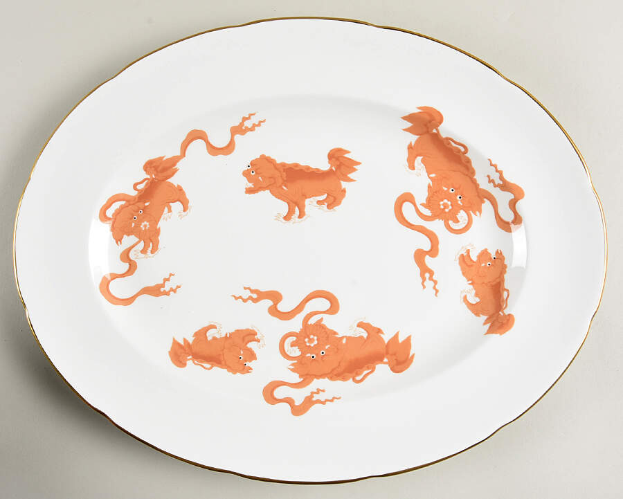 Chinese Tigers Red 14" Oval Serving Platter by Wedgwood-1
