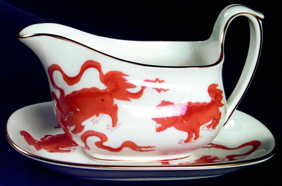 Chinese Tigers Red Gravy Boat & Underplate by Wedgwood-1