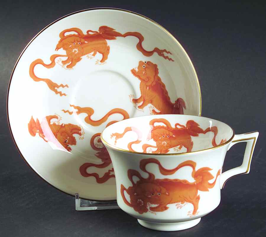 Chinese Tigers Red Footed Cup & Saucer Set by Wedgwood-1