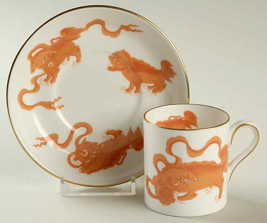 Chinese Tigers Red Bond Shape Demitasse Cup and Saucer Set by Wedgwood-1