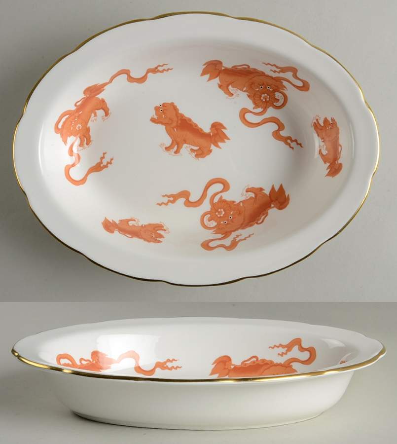 Chinese Tigers Red 11" Oval Vegetable Bowl by Wedgwood-1