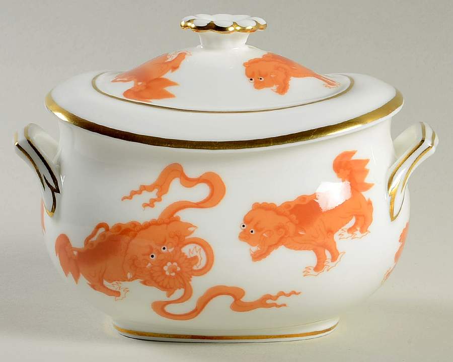 Chinese Tigers Red Sugar Bowl & Lid by Wedgwood-1