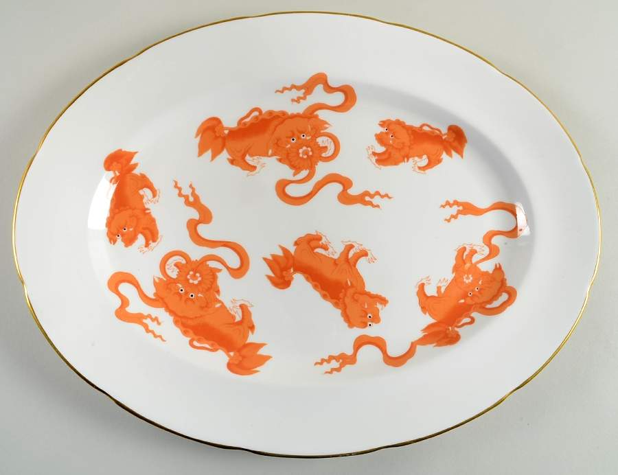 Chinese Tigers Red 15" Oval Serving Platter by Wedgwood-1
