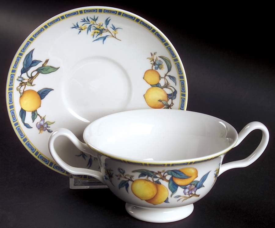 Citrons Footed Cream Soup Bowl & Breakfast Cup Saucer by Wedgwood-1