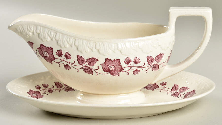 Clematis Mulberry (Corinthian) Gravy Boat with Attached Underplate by Wedgwood-1