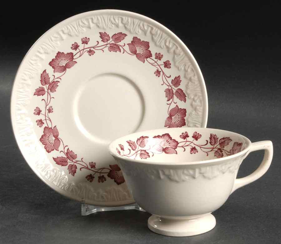 Clematis Mulberry (Corinthian) Footed Cup & Saucer Set by Wedgwood-1