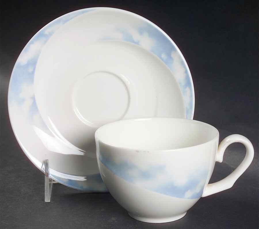 Clouds Blue Flat Cup & Saucer Set by Wedgwood-1