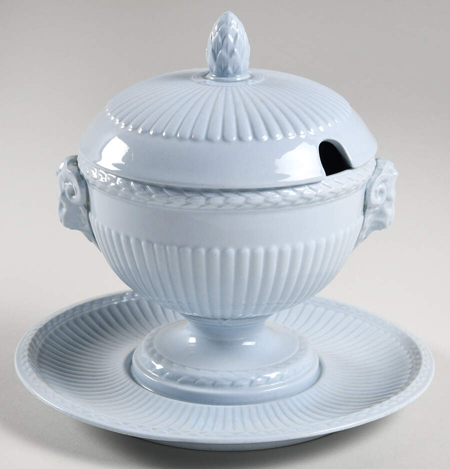 Clyde Blue Sauce Boat with Attached Underplate & Lid by Wedgwood-1