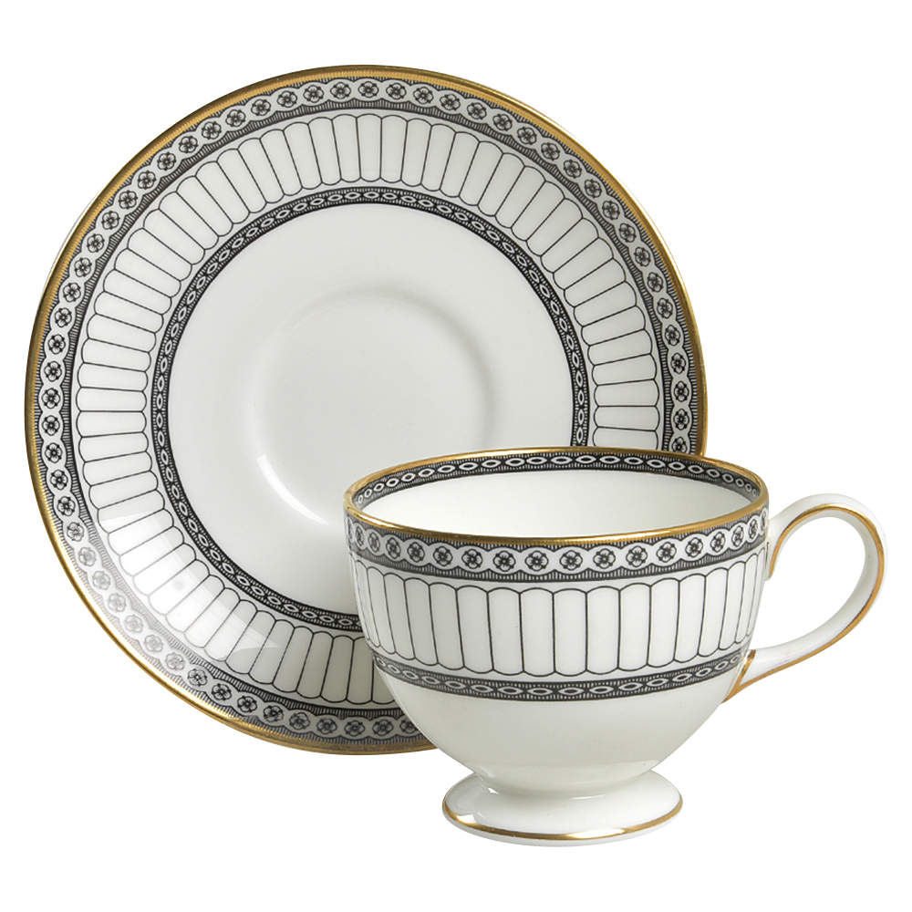 Colonnade Black Leigh Shape Footed Cup & Saucer Set by Wedgwood-1