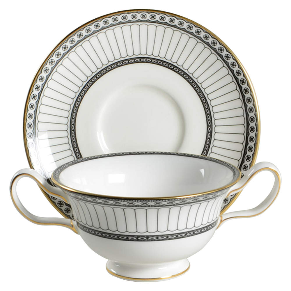 Colonnade Black Footed Cream Soup Bowl & Saucer Set by Wedgwood-1