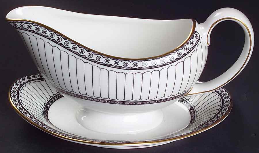 Colonnade Black Gravy Boat with Attached Underplate by Wedgwood-1