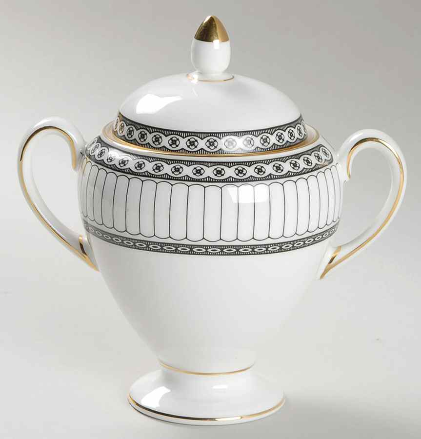 Colonnade Black Globe Shape Sugar Bowl & Lid by Wedgwood-1