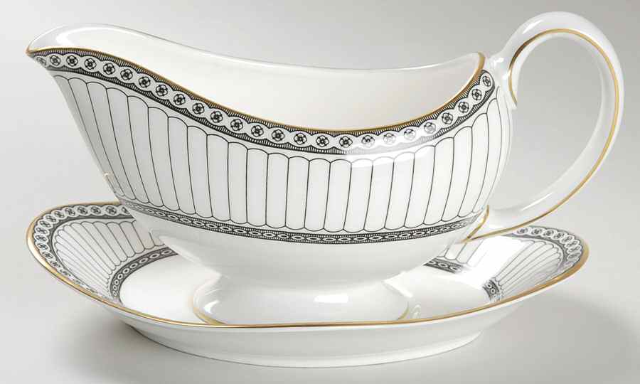 Colonnade Black Gravy Boat & Underplate by Wedgwood-1