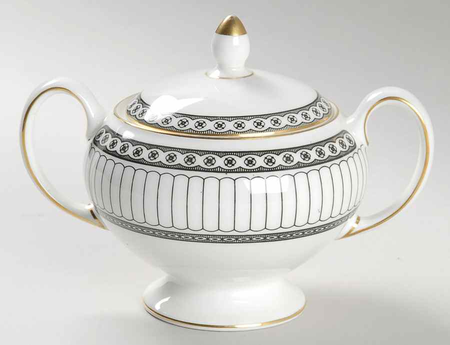 Colonnade Black Leigh Shape Sugar Bowl & Lid by Wedgwood-1