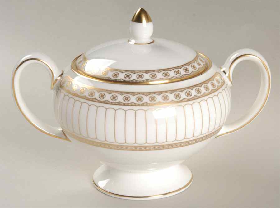 Colonnade Gold Leigh Shape Sugar Bowl & Lid by Wedgwood-1