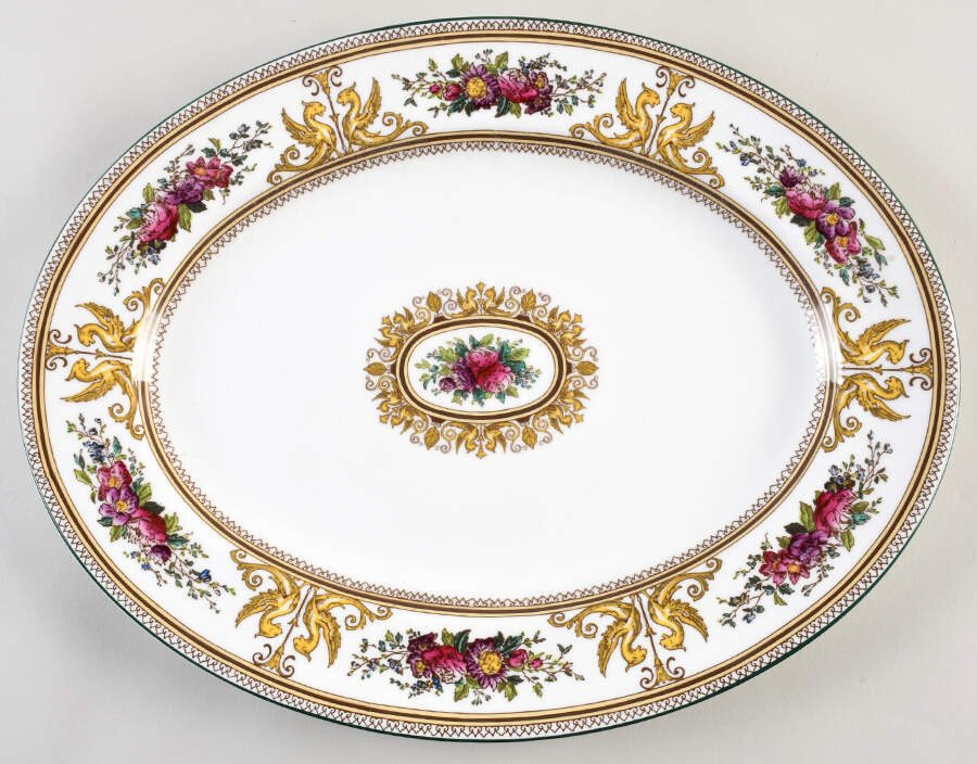 Columbia White (Yellow Border Accent) 15" Oval Serving Platter by Wedgwood-1