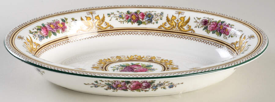 Columbia White (Yellow Border Accent) 10" Oval Vegetable Bowl by Wedgwood-1
