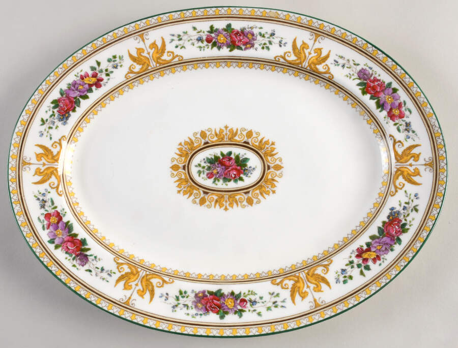 Columbia White (Yellow Border Accent) 13" Oval Serving Platter by Wedgwood-1