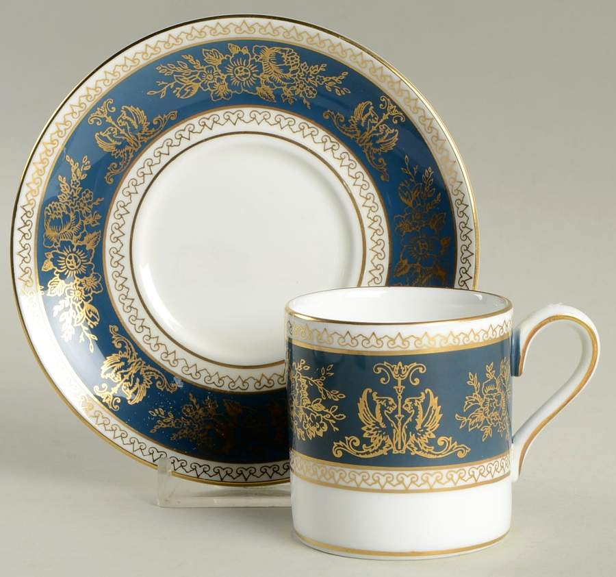 Columbia Blue & Gold Bond Shape Demitasse Cup and Saucer Set by Wedgwood-1