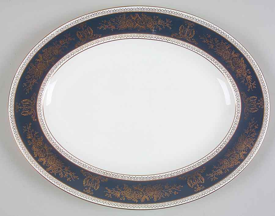 Columbia Blue & Gold 14" Oval Serving Platter by Wedgwood-1