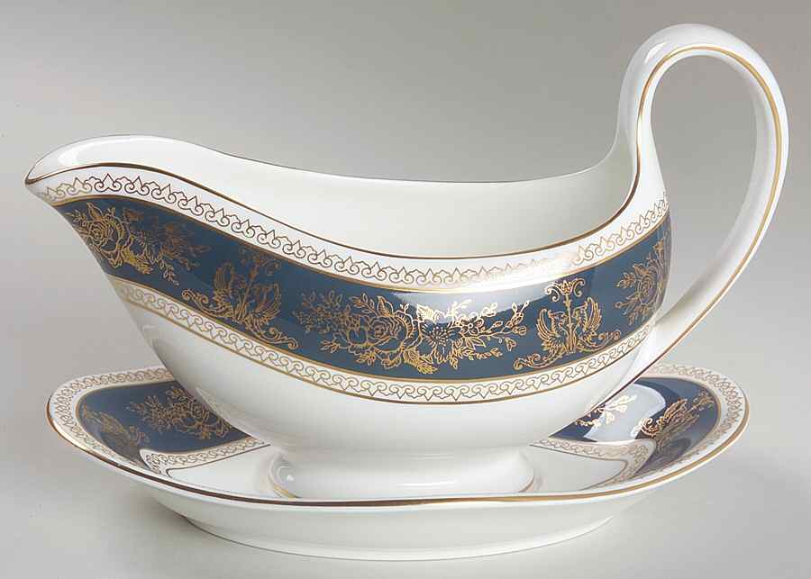 Columbia Blue & Gold Gravy Boat & Underplate by Wedgwood-1