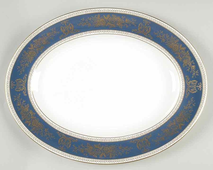 Columbia Blue & Gold 13" Oval Serving Platter by Wedgwood-1