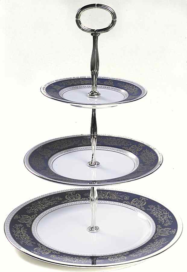 Columbia Blue & Gold 13 7/8"-14 1/4" 3-Tiered Serving Tray(DP,SP,BB) HC by Wedgwood-1