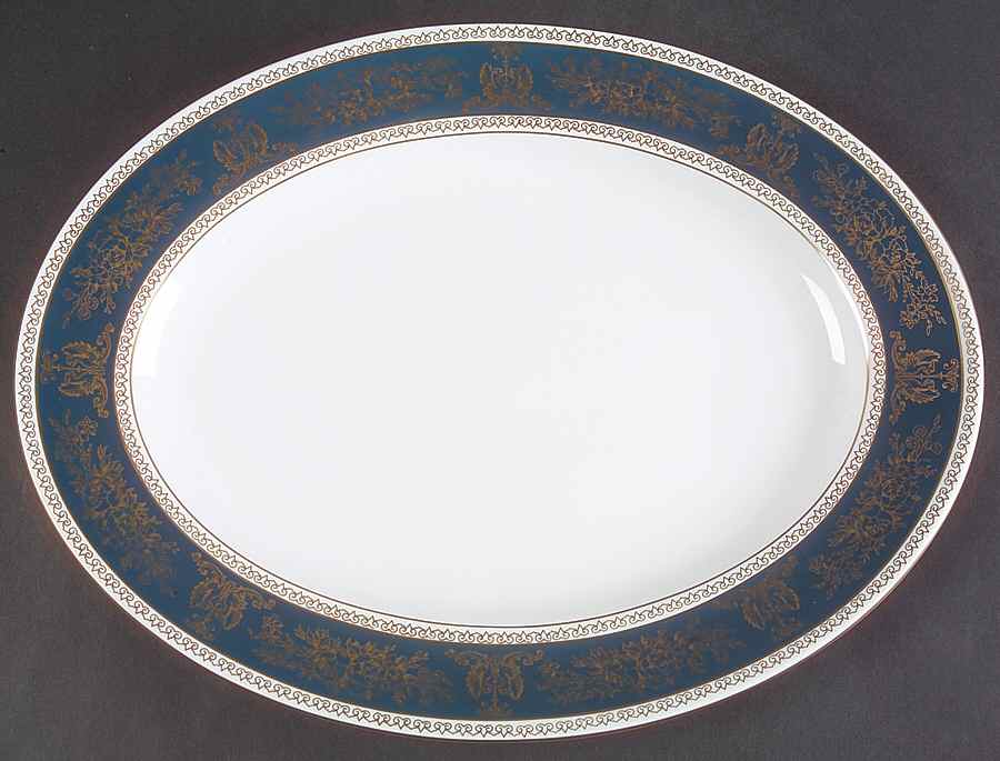 Columbia Blue & Gold 15" Oval Serving Platter by Wedgwood-1