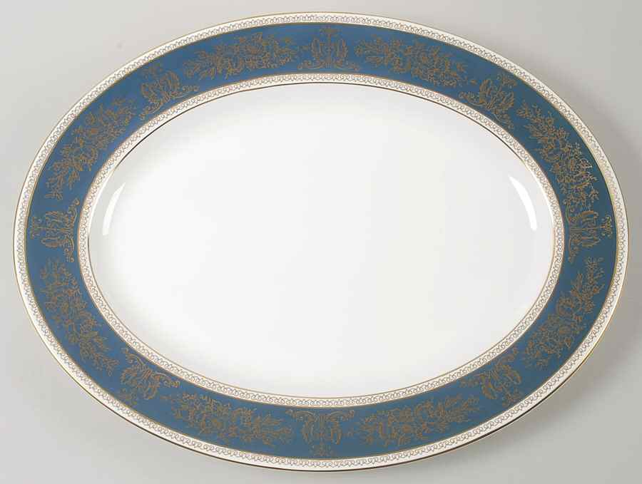 Columbia Blue & Gold 17" Oval Serving Platter by Wedgwood-1
