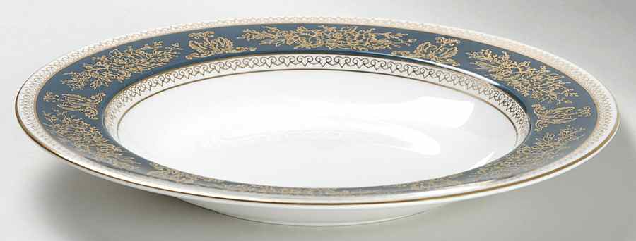 Columbia Blue & Gold Large Rim Soup Bowl by Wedgwood-1
