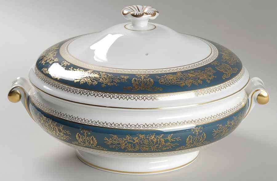 Columbia Blue & Gold Round Covered Vegetable by Wedgwood-1