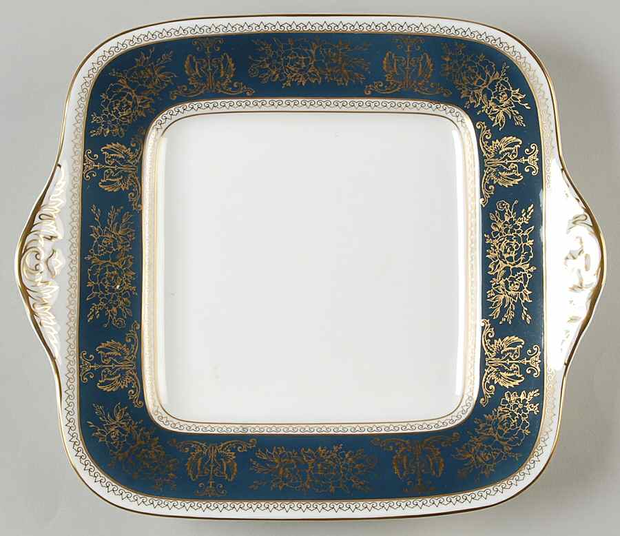 Columbia Blue & Gold Square Handled Cake Plate by Wedgwood-1